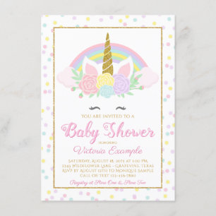 Pastel Unicorn Face Rainbow Baby Shower Invitation