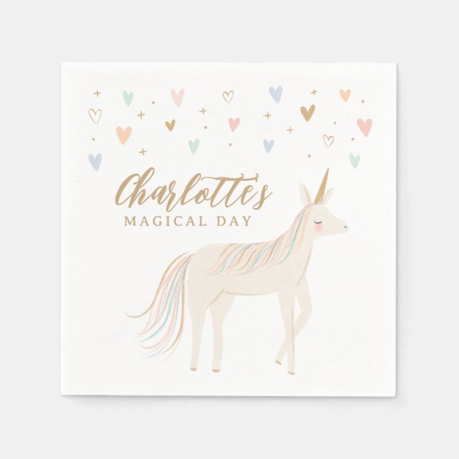 Pastel Unicorn Girl Birthday Napkin (Front)