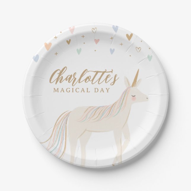 Pastel Unicorn Girl Birthday Paper Plate (Front)