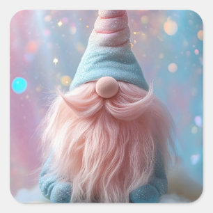 Pastel Unicorn Gnome / Gonk with Fluffy Pink Beard Square Sticker