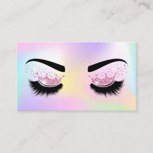 Pastel Unicorn hologram Makeup artist Crown Lash Business Card