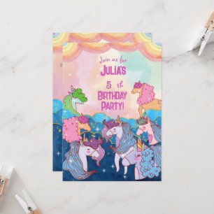 Pastel Unicorn Kids  Birthday Invitation