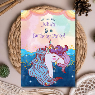 Pastel Unicorn Kids  Birthday Invitation