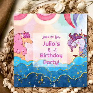 Pastel Unicorn Kids  Birthday Invitation