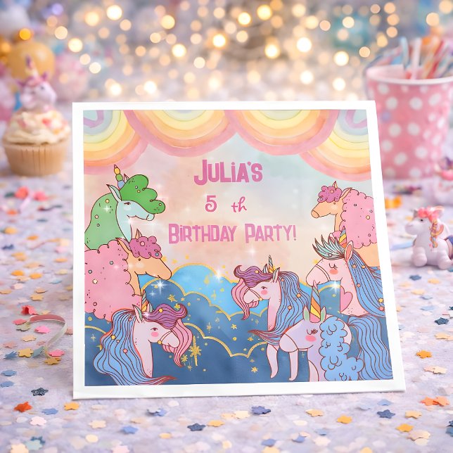 Pastel Unicorn Kids  Birthday Paper Napkin (Creator Uploaded)