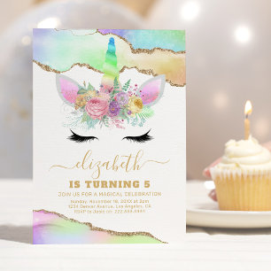 Pastel Unicorn Kids Birthday Party Invitation