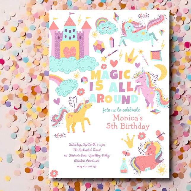 Pastel unicorn magic is all around birthday invitation (Creator Uploaded)