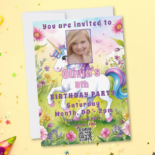 Pastel Unicorn Magical Custom Birthday Photo Invitation