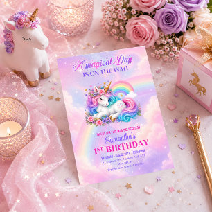 Pastel Unicorn Magical Day Girl Birthday Invite