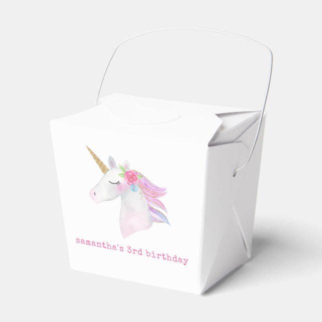 Pastel Unicorn Pink Purple Gold Glitter Birthday Favour Box (Front Side)