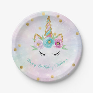 Pastel unicorn plates that are personalised