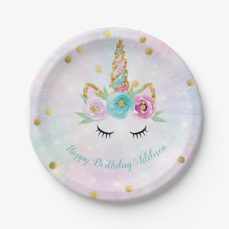 Pastel unicorn plates that are personalised