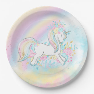 Pastel Unicorn Rainbow Baby Shower Paper Plates