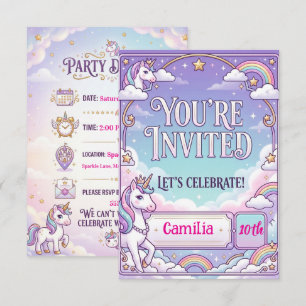 Pastel Unicorn Rainbow Birthday Invitation