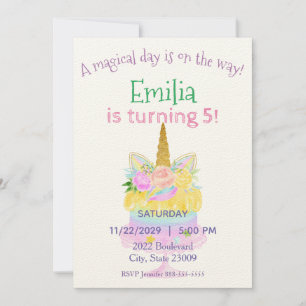 Pastel Unicorn Rainbow Birthday Invitation