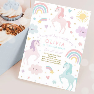 Pastel Unicorn Rainbow Birthday Invitation