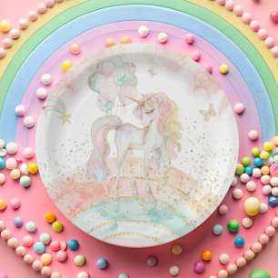 Pastel Unicorn Rainbow Birthday Paper Plate