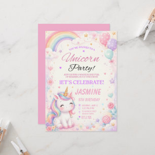 Pastel Unicorn Rainbow Birthday Party Invitation