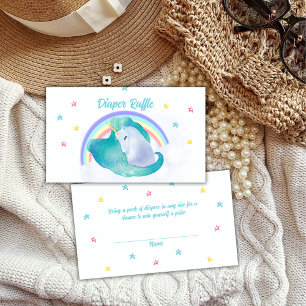 Pastel Unicorn Rainbow Diaper Raffle Baby Shower Enclosure Card