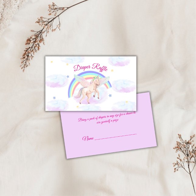 Pastel Unicorn Rainbow Diaper Raffle Baby Shower  Enclosure Card (Pastel Unicorn Rainbow Diaper Raffle Baby Shower Enclosure Card)