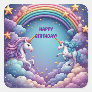 🦄 Pastel Unicorn Rainbow Fantasy With Sparkling S Square Sticker