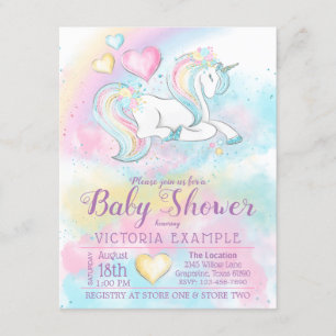 Pastel Unicorn Rainbow Girl Baby Shower Invitation