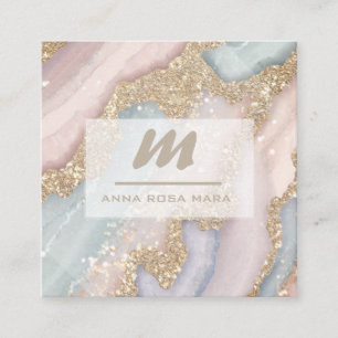 *~* PASTEL Unicorn Rainbow QR  Luxe Initial AP66 Square Business Card