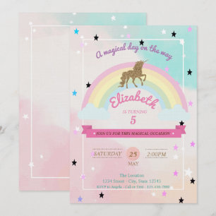 Pastel, Unicorn,Rainbow Stars Birthday Invitation