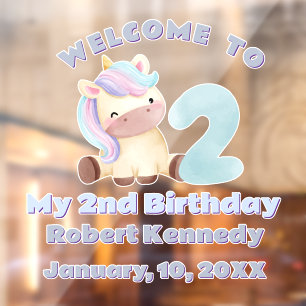 Pastel Unicorn Second Birthday Celebration Name Window Cling