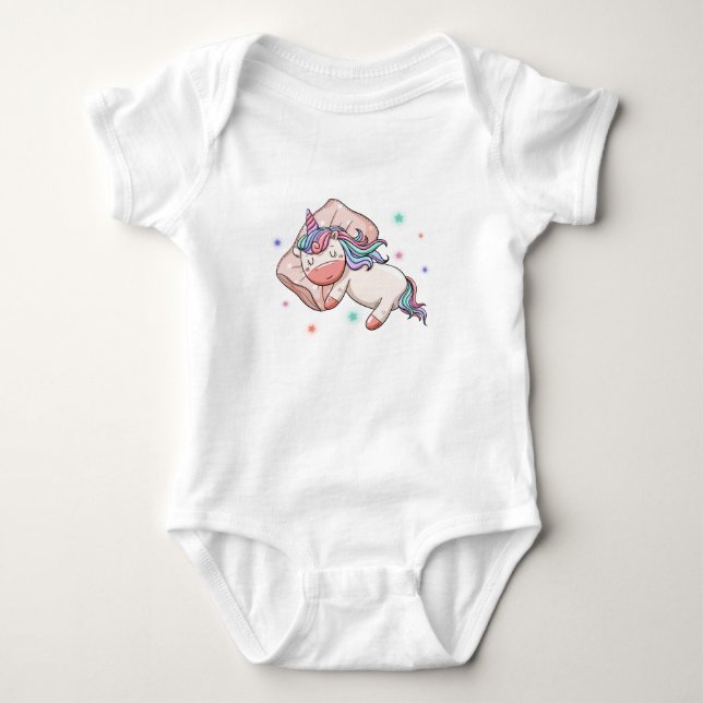 Pastel Unicorn sleeping  Baby Bodysuit (Front)
