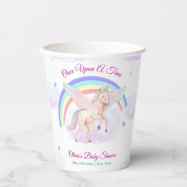 Pastel Unicorn Star Rainbow Fairytale Baby Shower  Paper Cups (Front)