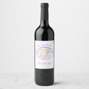 Pastel Unicorn Star Rainbow Fairytale Baby Shower Wine Label
