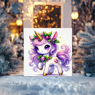 Pastel Unicorn with Golden Sparkles Holiday Card