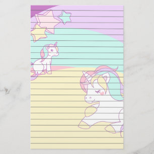 Pastel Unicorns in Yellow Purple Pink and Turquois Stationery