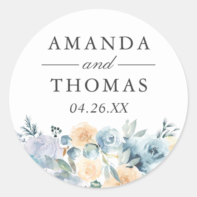 Pastel Vanilla Blue Floral Wedding Envelope Seal (Front)