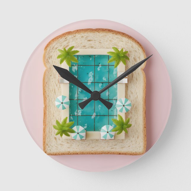 Pastel Vaporwave Pool Toast Round Clock (Front)