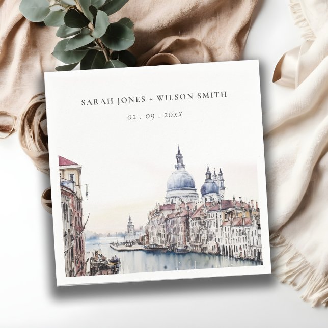Pastel Venice Italy Canals Watercolor Wedding Napkin (Creator Uploaded)