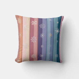 Pastel Vertical Stripe Snowflake Throw Pillow
