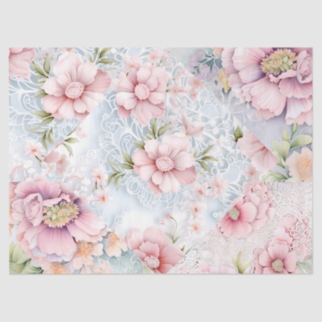 Pastel Victorian Florals & Lace Decoupage   Tissue Paper (Front)