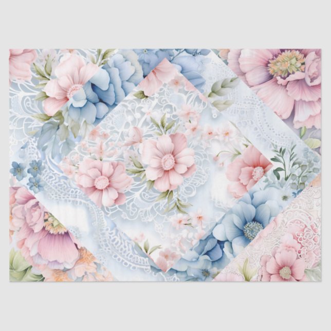 Pastel Victorian Florals & Lace Layers Decoupage   Tissue Paper (Front)