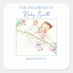 Pastel Vintage Baby Girl Baby Shower Book Plate Square Sticker