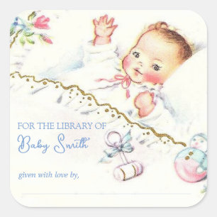 Pastel Vintage Baby Girl Baby Shower Book Plate Square Sticker