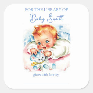 Pastel Vintage Baby Girl Baby Shower Book Plate Square Sticker