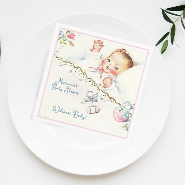 Pastel Vintage Baby Girl Baby Shower Napkin (Creator Uploaded)