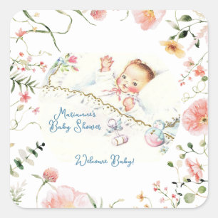 Pastel Vintage Baby Girl Baby Shower Square Sticker