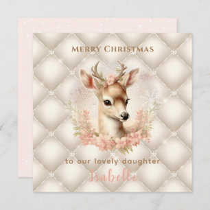 Pastel Vintage Deer Luxury Name Christmas Card