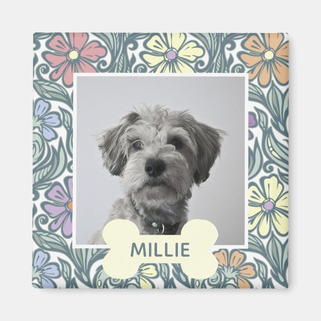 Pastel Vintage Floral Custom Dog Photo Magnet (Front)