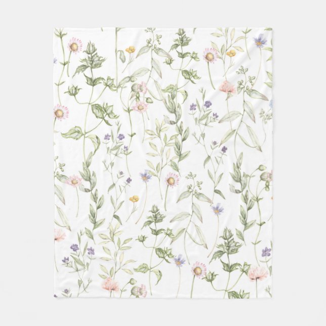 Pastel Vintage Flowers Fleece Blanket (Front)