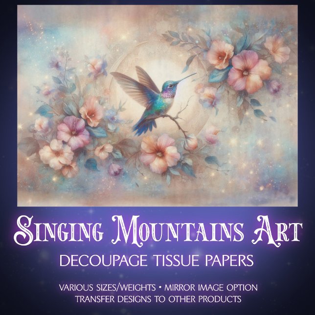 Pastel Vintage Flowers & Hummingbird Decoupage Tissue Paper (Creator Uploaded)