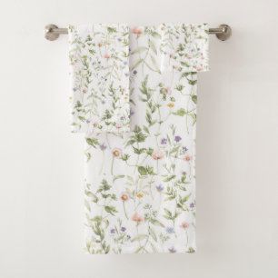 Pastel Vintage Flowers Shower Curtain Bath Towel Set